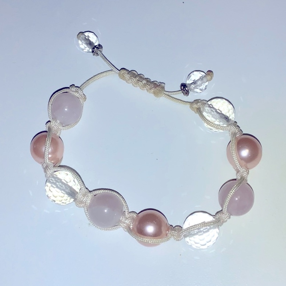 Judith Ripken Crystal Beads and Pink Glass Pearls on a Pale Pink Cord.